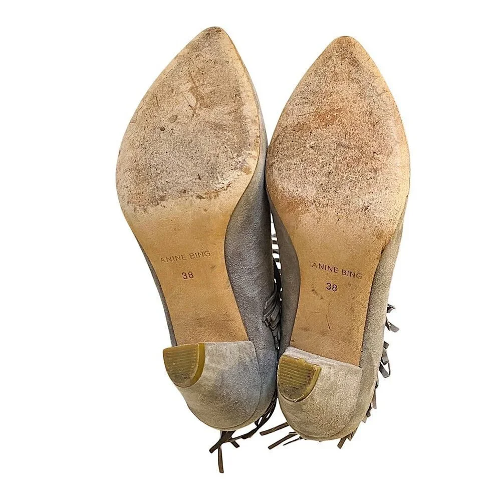 Anine Bing Irmelin Suede Fringe Ankle Boots,  Gray/Taupe,  Size 38EU